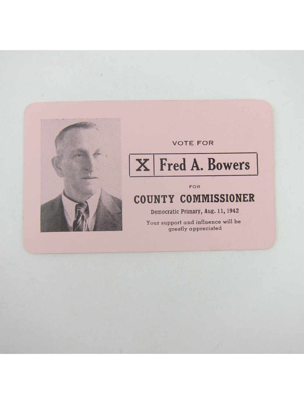 Political Campaign Election Card Richland Township Ohio Fred Bowers Vintage 1942